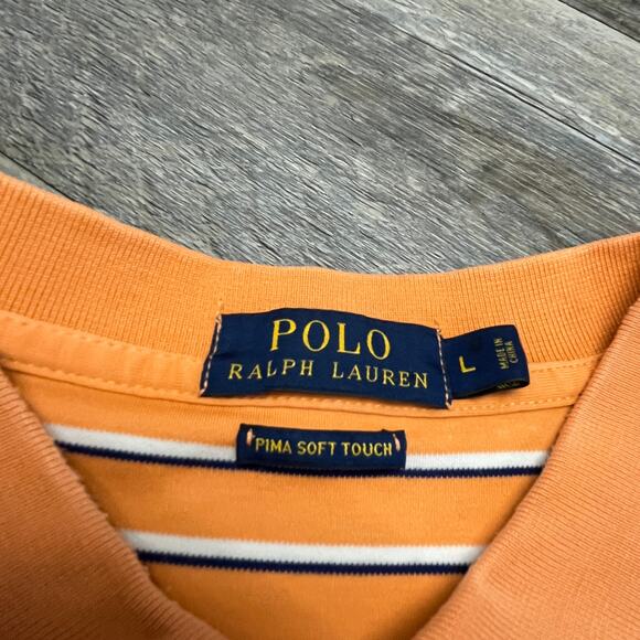 Polo Ralph Lauren Striped Peach Blue Mens L Pima Soft Touch Mini Pony Polo Shirt - Picture 4 of 10